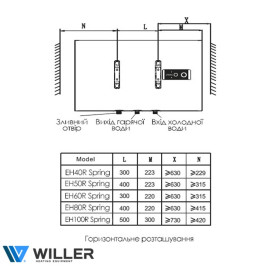 Бойлер Willer EH40R Spring-SS-blackm горизонтальний 40 л мокрий ТЕН чорний матовий 94306