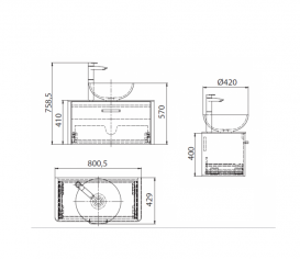 Тумба подвесная Буль-Буль Fiji 792x395x420 с раковиной Mona искусственный камень белый 10808012200