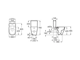 Чаша унитаза-компакта Roca Tura Rimless 37,5х62,5 см сантехническая керамика Supraglaze белый A342697S00