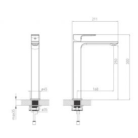 Cмеситель для раковины высокий Volle De la Noche однорычажный черный 10-40-1200-black