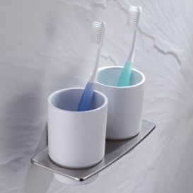 Cтакан для зубных щеток двойной Kraus Fortis с настенным держателем сатин KEA-13316BN