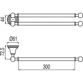 Держатель для полотенец двойной Tres Retro-Tres 30 см настенный металл золото 02463608OR