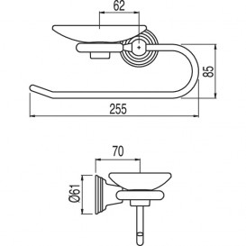 Тримач для рушників з мильницею зліва Tres Retro-Tres настінний метал/кераміка зістарена латунь матовий/білий 02463611LM