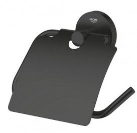 Держатель для туалетной бумаги Grohe Essentials с крышкой металл черный матовый 1024652430