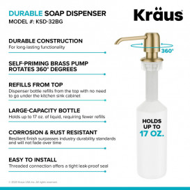 Диспенсер для рідкого миючого засобу Kraus 500 мл золото KSD-32BG
