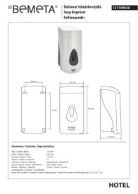 Диспенсер для жидкого мыла Bemeta Hotel 1000 мл пластик белый глянцевый 121109036