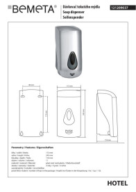 Диспенсер для рідкого мила Bemeta Hotel 1000 мл пластик сірий мат 121209037