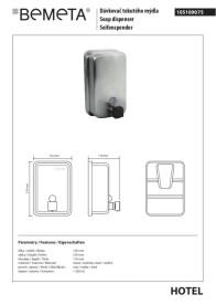 Диспенсер для жидкого мыла Bemeta Hotel 1250 мл нержавеющая сталь матовая 105109075