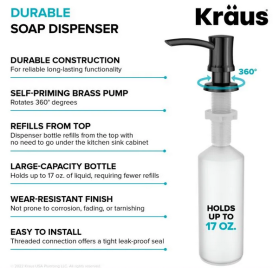 Диспенсер для рідкого мила Kraus Boden латунь/пластик чорна нержавіюча сталь KSD-54SFSB