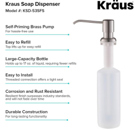 Диспенсер для жидкого мыла Kraus латунь/пластик нержавеющая сталь KSD-53SFS