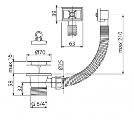 Донный клапан сифона для мойки 6/4 AlcaРlast c решеткой из нержавеющей стали DN70 и гофропереливом A331