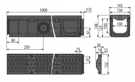 Дренажный канал Alca Plast 100 мм с пластиковой рамой и решеткой из композитного материала В125 AVZ104-R402
