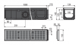 Дренажний канал AlcaPlast 100 мм з пластиковою рамою і оцинкованою решіткою В125 AVZ102-R103