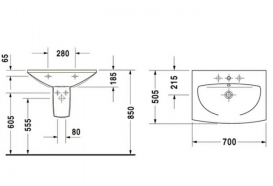 Раковина для ванной подвесная Duravit коллекция Caro белая 0434700000