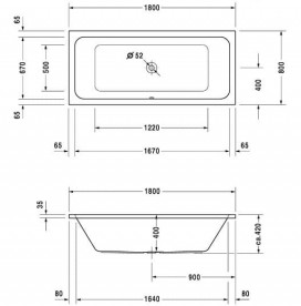 Ванна акриловая прямоугольная Duravit коллекция D-Code 180х80х42 700101000000000