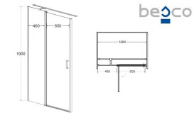 Душові двері Besco Exo-C 120х190 см орна чорний матовий/прозоре скло ECB-120-190C