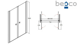Душові двері Besco Sinco Due 90х195 см розстібна глянсовий хром/прозоре скло DSD-90