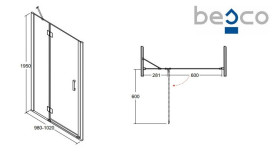 Душові двері Besco Viva 100х195 см розпашна ліва глянсовий хром/прозоре скло DVL-100-195C