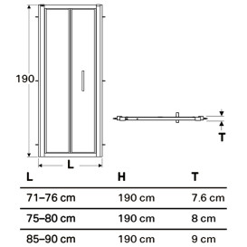 Душевая дверь Geberit Geo складная раздвижная 75–80 см прозрачное стекло/серебристый профиль 560.116.00.2