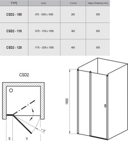 Душевая дверь Ravak Chrome CSD2-110 распашная профиль черный стекло transparent 0QVDC300Z1