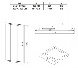 Душові двері розсувні Ravak BLDP3-90 профіль полірований алюміній скло transparent X00H70C00Z1