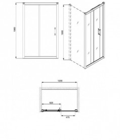 Душові двері в нішу Kolo GEO 6 скляна розсувна 120х190 частина 1/2 GDRS12205003A