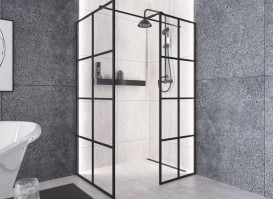 Душова кабіна Besco Excea Walk in 120х90 см профіль чорний матовий/прозоре скло EXC-129-190B