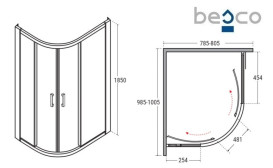 Душевая кабина Besco Modern 100х80 см профиль хром/стекло матовое MA-100-80-M