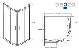 Душевая кабина Besco Modern 80х80 см профиль черный матовый/стекло прозрачное MPB-80-190-C