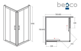 Душова кабіна Besco Modern 80х80 см профіль хром/скло матове MK-80-185-M
