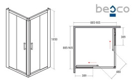 Душова кабіна Besco Modern 90х90 см профіль хром/скло прозоре MK-90-185-C