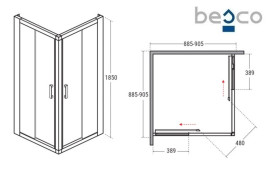 Душова кабіна Besco Modern 90х90 см профіль хром/скло матове MK-90-185-M