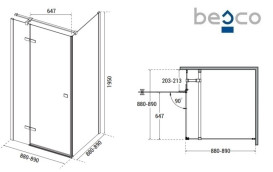 Душевая кабина Besco Pixa 90х90 см левая профиль хром/стекло прозрачное PKL-90-195-C
