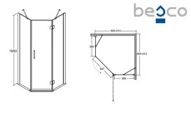 Душевая кабина Besco Viva 90х90 см правая профиль хром/стекло прозрачное V5P-90-195-C