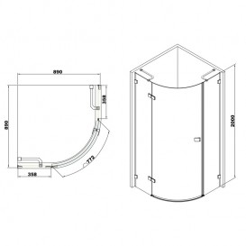 Душова кабіна чверть кола Volle De la Noche 90х90 см профіль чорний скло прозоре 10-40-192black