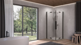 Душевая кабина Kolpa San Polaris fold Q SBR 100х100 см профиль черный/прозрачное стекло Clean Coat 516140