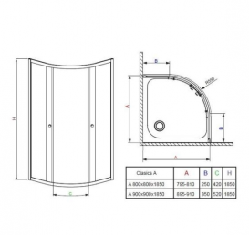 Душевая кабина Radaway Classic A 80x80 стекло прозр + поддон + сифон (30010-01-01+S4TIA8080-08+ТВ50Р)