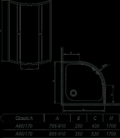 Душова кабіна Radaway Classic A90 / 170 білий профіль / коричневе скло 30001-04-08