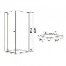 Душова кабіна Volle Benita розпашна ліва 90х90 см хром/прозоре скло 10-22-905 L