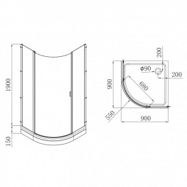 Душевая кабина Volle Orlando 90х90 угловая профиль алюминий хром стекло прозрачное 10-22-504