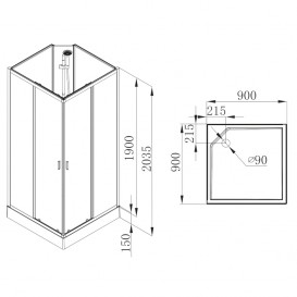 Душова кабіна Volle Solar 90х90 кутова профіль алюміній хром скло прозоре 11-88-172