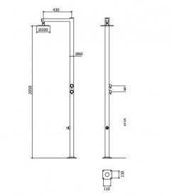 Душевая колонна Ama Venere уличная с двумя смесителями лейкой и изливом для ног нержавеющая сталь VE1160L