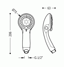 Душевая лейка Tres Pausa Ø75 мм с гидромассажем 2 типа струи хром 134530