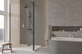 Душова перегородка Besco Eco-N Walk in 100х195 см профіль чорний матовий/прозоре скло ENB-100-195C