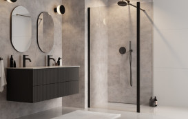 Душова перегородка Besco Eco-N Walk in 100х195 см профіль чорний матовий/прозоре скло ENB-100-195C