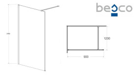 Душова перегородка Besco Eco-N Walk in 90х195 см профіль золото/прозоре скло ENG-90-195C