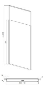 Душова перегородка Besco Icon Walk-In 110х200 см профіль матовий чорний/прозоре скло IC-110-200C
