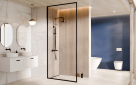 Душова перегородка Besco Icon Walk-In 120х200 см профіль матовий чорний/прозоре скло IC-120-200C