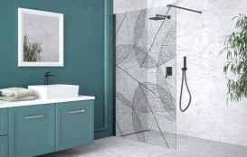 Душова перегородка Besco Leafy Walk in 100х200 см профіль чорний матовий/прозоре скло з візерунком LF-100-200C