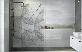 Душевая перегородка Besco Leafy Walk in 100х200 см профиль черный матовый/прозрачное стекло с узором LF-100-200C